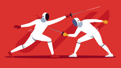 Fototapeta na wymiar As the duel dragged on the fencers movements became more fluid and precise each one trying to anticipate and counter the others attacks.. Vector illustration