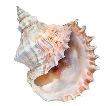 Conch shell watercolor clipart illustration on transparent background