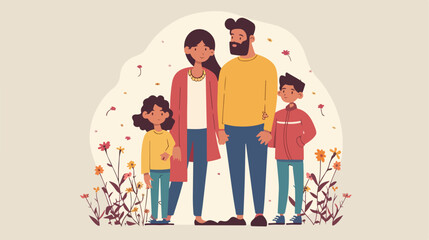 Parents couple with kids figures Vector illustration.