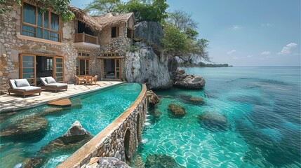 This stunning villa is located on a private beach in Jamaica and offers spectacular views of the Caribbean Sea