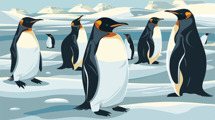 Penguins animals with arctic background Vector illustration