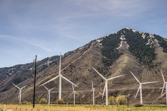 Giant Spinning Wind Turbines Utah Mountains