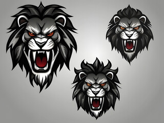 Lion illustration head logo. Set lion silhouette. Minimalist and Flat Logo. Isolated vector image, head lion logo vector, animal theme, wildlife logo.