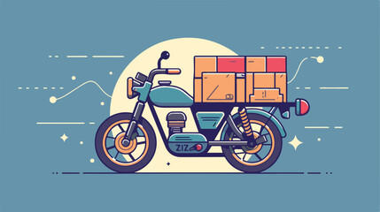 Pizza boxes over motorcycle line style icon design 