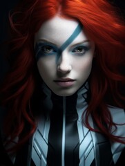 Fototapeta premium Intense redhead woman in dark outfit