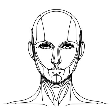 Minimal AI artificial intelligence and digital technology idea face conceptual.humanoid  line art.continuous line drawing.
