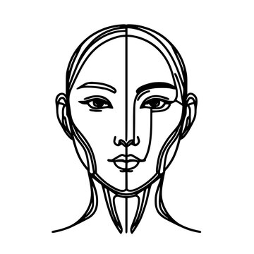 Minimal AI artificial intelligence and digital technology idea face conceptual.humanoid  line art.continuous line drawing.