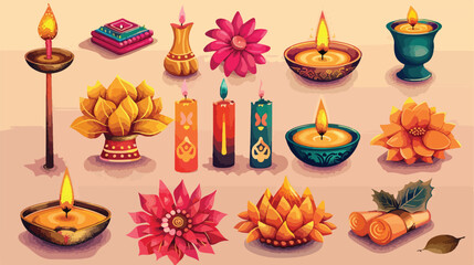 Poster of diwali items set Vector illustration. vector