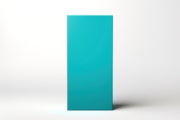 Cyan tall product box copy space is isolated against a white background for ad advertising sale alert or news blank copyspace for design text photo website 