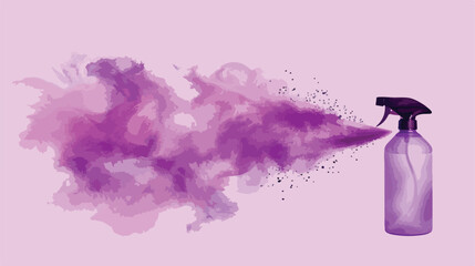 Purple spray bottle with gas cloud vector illustration