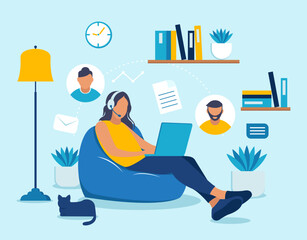 Woman working from home concept illustration