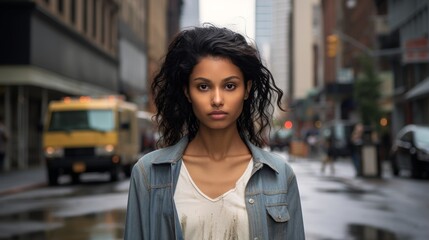 Fototapeta premium Confident young woman in city street