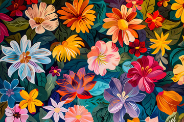 Fototapeta premium A wallpaper of various colorful and vibrant flowers