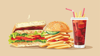 Sandwich fries french and soda food vector illustration
