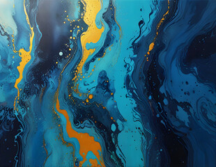 blue and gold color acrylic pour painting