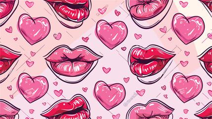 Sensuality lips and hearts pattern background Vector