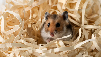 A Hamster Peeking Out From A Pile Of Shredded Paper