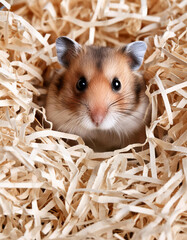 A Hamster Peeking Out From A Pile Of Shredded Paper