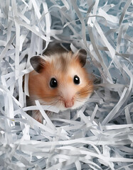 A Hamster Peeking Out From A Pile Of Shredded Paper