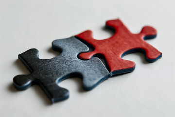Fototapeta premium two puzzle pieces fitting perfectly together, each representing a different company in a merger scenario