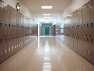 empty school hallway with lockers