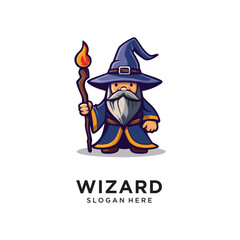 wizard old magic character logo design vector