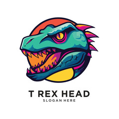 Obraz premium dino head smile character logo design vector