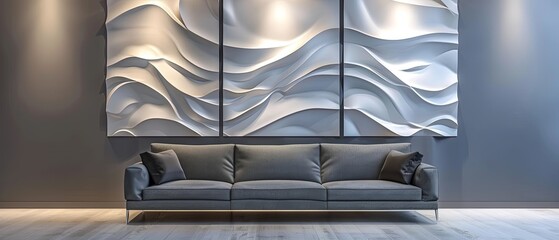 Modern Living Room Interior with Wave-like Wall Feature