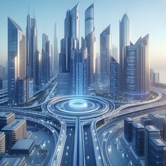 city skyline at night, modern city skyline, a 3D illustration of a futuristic cityscape with sleek skyscrapers.