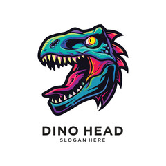 dino head smile character logo design vector