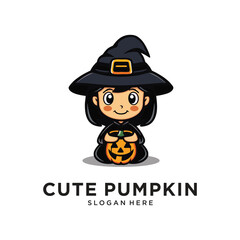 pumpkin halloween character logo design vector