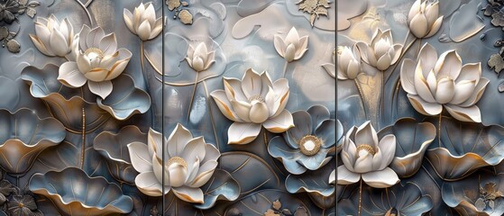 Stunning Lotus Flower Artwork with Metallic Accents