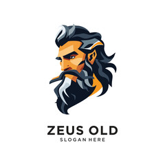 old zeus head character logo design vector