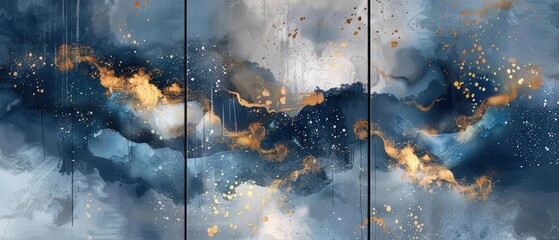 Abstract Night Sky Artwork with Fluid Forms and Textural Depth