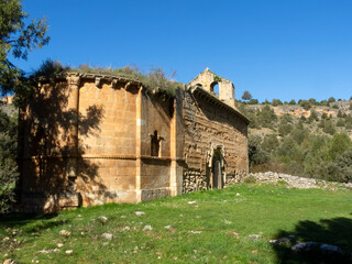 Romanesque church of San Martin del Casuar from the 11th century. Montejo de la Vega de la Serrezuela, Segovia, Spain.