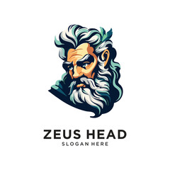 old zeus head character logo design vector