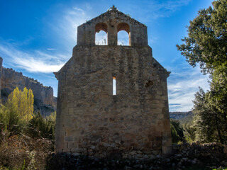 Romanesque church of San Martin del Casuar from the 11th century. Montejo de la Vega de la Serrezuela, Segovia, Spain.