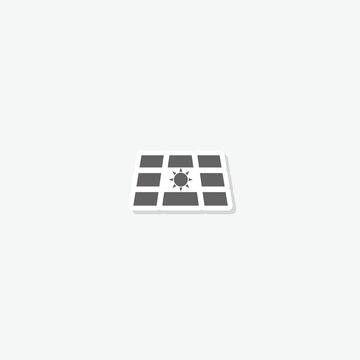 Solar panel and sun icon sticker isolated on gray background