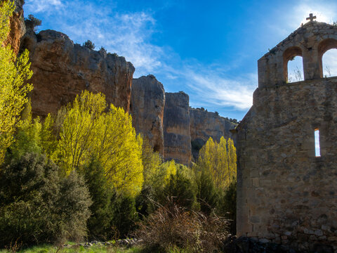 Romanesque church of San Martin del Casuar from the 11th century. Montejo de la Vega de la Serrezuela, Segovia, Spain.