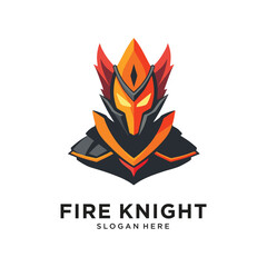 fire knight character logo design vector