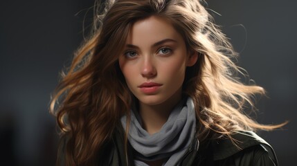 Fototapeta premium Captivating portrait of a young woman with windblown hair