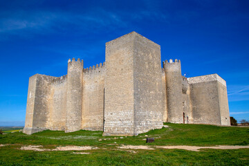 View of the powerful castle of Montealegre de Campos from the 13th century. Valladolid, Castile and Leon, Spain.