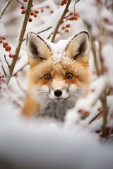 Fototapeta premium Curious fox in snowy forest