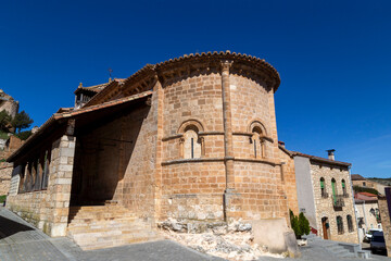 Romanesque church of Nuestra Señora de la Asuncion from the late 11th century and early 12th century. Castillejo de Robledo, Soria, Spain.
