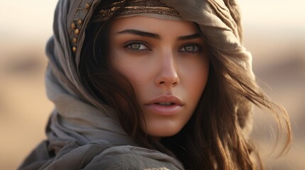 Mysterious woman in desert scarf