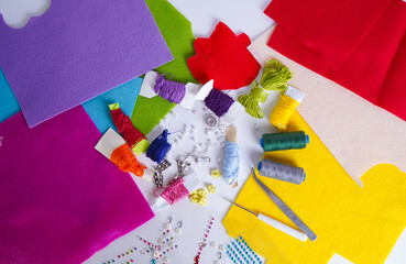 A set of needlework made of multicolored felt and thread