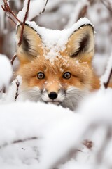Obraz premium Curious fox in snowy forest