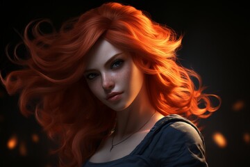 Striking redhead with fiery hair and intense gaze