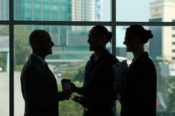 Silhouettes of business people having meeting in spacious office