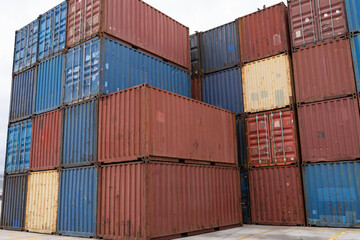 Stacked Colorful Cargo Containers at Industrial Port